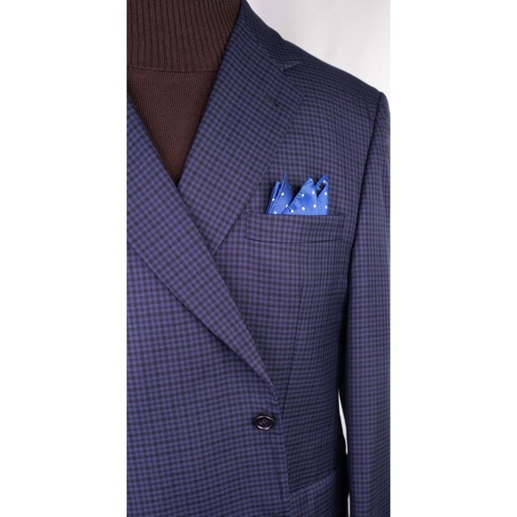 Jos A Bank Signature Silk & Wool 2 Button Blue Gingham Check Blazer Mens 46R - Picture 4 of 15